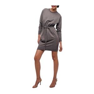 Norma Kamali Gray Long Sleeve Drawstring Sweatshirt Dress